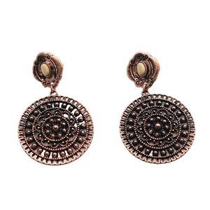Medero Howlite Copper Medallion Dangle Post Earrings